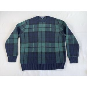 Crown & Ivy Mens Sweater L Blackwatch Plaid Crewneck Pullover Green Navy Knit